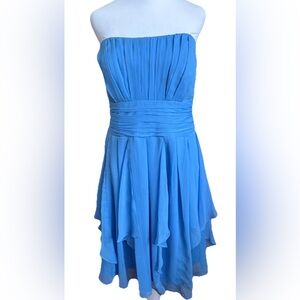 DAVID’S BRIDAL Cornflower Blue Crinkle Chiffon Strapless Formal Dress Size 14